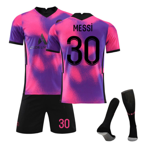 Fotbollsträningsdräkt Fotbollströja set för barn pojkar Messi 30 Lila,2021 Paris Away 8-9 år = EU 128-134