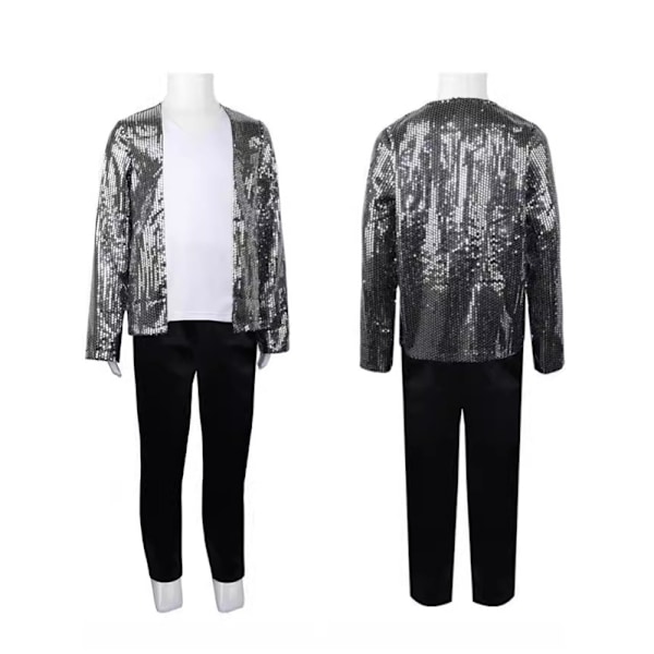 Herrar Michael Jackson Moonwalk Kostym Halloween Kläder Silver + Hat M