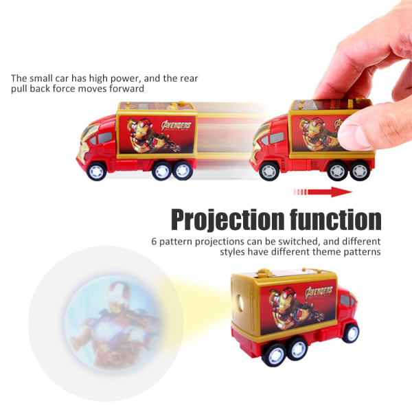 Kids Superhero Digital Watch 6 bilder Pull-Back Truck Projection Toy Watch Gåvor Iron Man