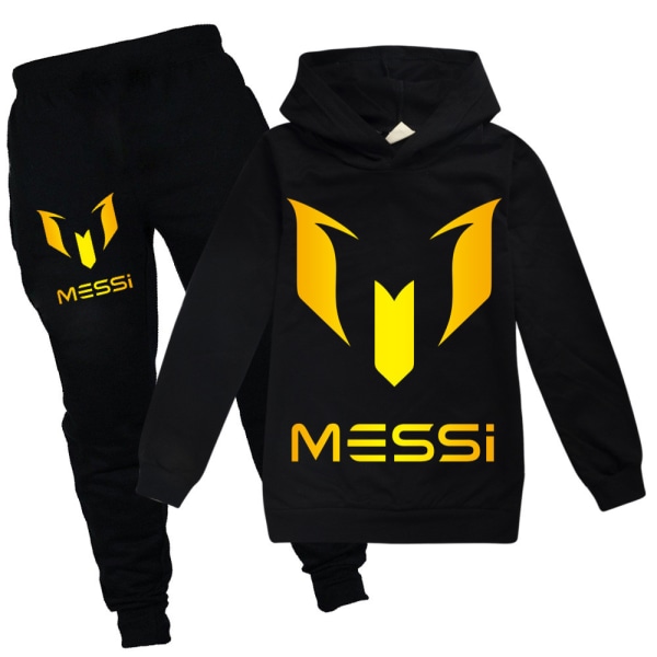 Barns träningsdräkt Messi Hoodie Sweatshirt och Sweatpants Pullover Outfits Kostym Black 150cm