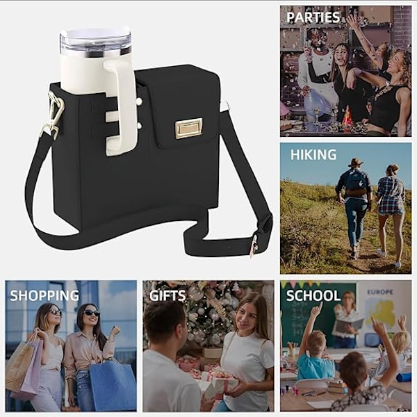 Vattenflaska Väska, Bärbar Crossbody Väska för Vattenkopp, Justerbar Axelrem, Väska med Förvaringsficka för Kvinnor Blue
