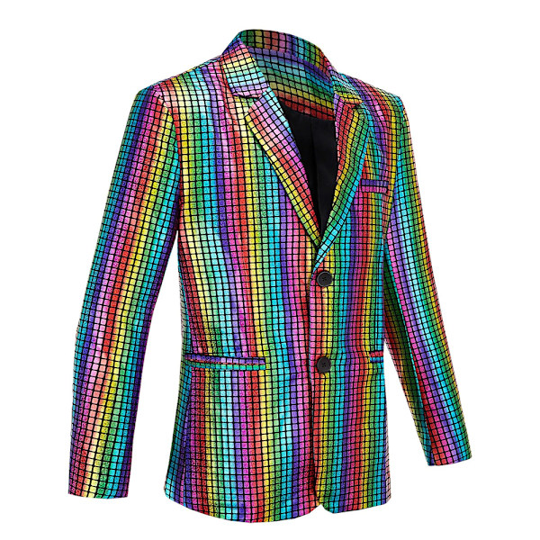 Herrar Glittrande Kostymer Disco Sekvens Blazer och Byxor 2-Delade Set för Fest Bal Slank Passform Enkelknäppt Smoking Blazer Set Multicolour M