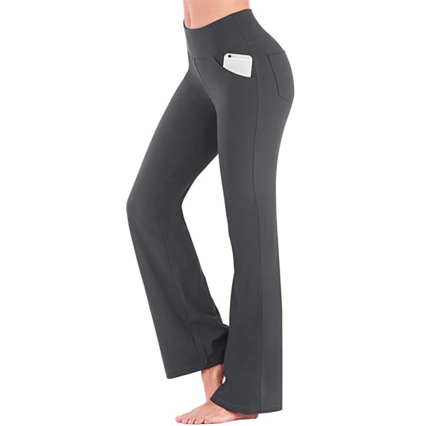 Kvinnor vida benbyxor Casual Stretch Yoga Pant Lounge byxor grey S
