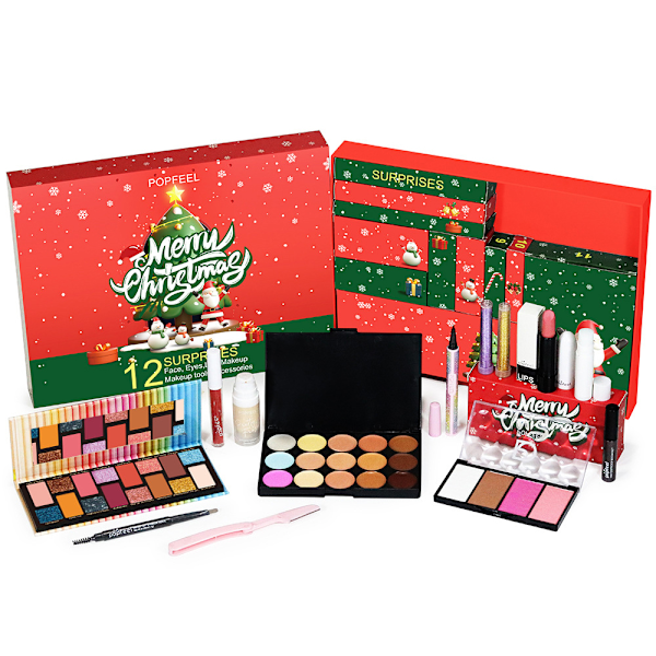 Makeup-Adventskalender 2024, 12-dagars nedräkning för tonårsflickor, skönhetsöverraskningsgåva med komplett kit, festlig design blindbox