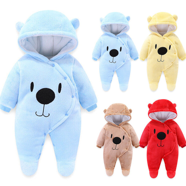 Nyfödd Baby Boy Girl Kids Bear Hooded Romper Jumpsuit Bodysuit blue 3M