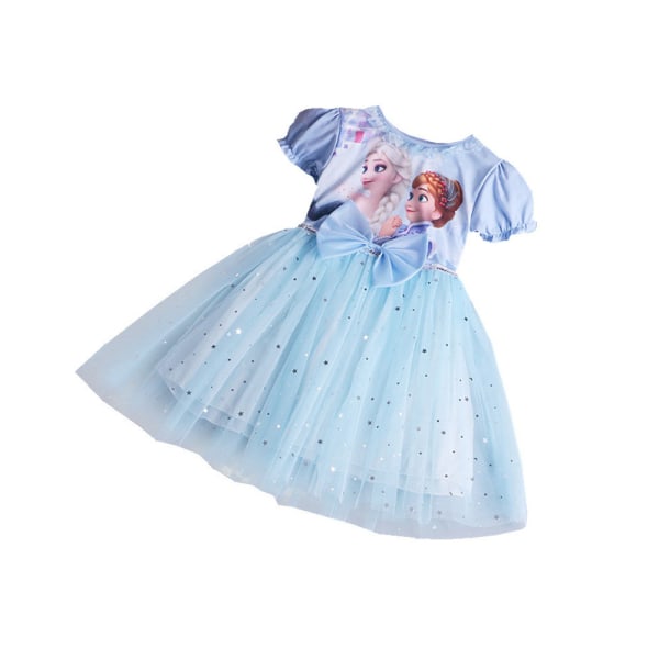 Mesh Tutu Tyll Skjorta Klänning med Klockor Festkläder Barn Flickor 2# Blå Frozen Elsa Anna 4-5 år = EU 98-110