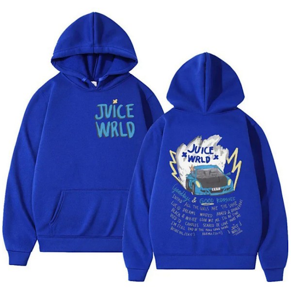 Kvinnor JUICE WRLD Tryckt Rolig Hoodie Fickor Hooded Sweatshirts 2024 Blue XL