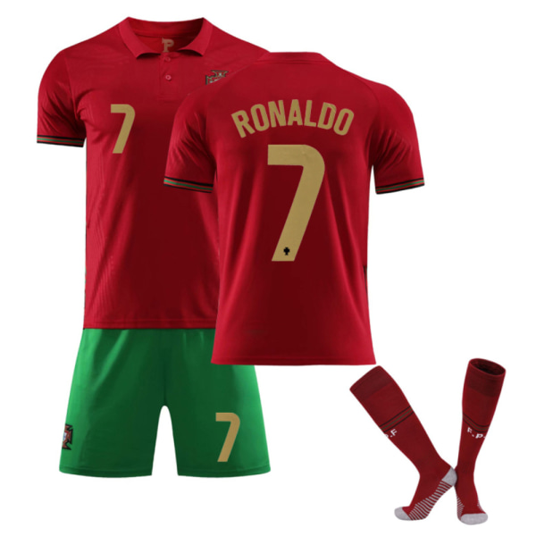 Fotbollsträningsdräkt Fotbollströja set för barn pojkar Ronaldo 7 Röd Portugal Home 6-7 år = EU 116-122