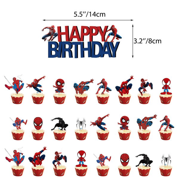 Födelsedagsdekoration Ballonger Tårtlock Grattis på födelsedagen-Banner Mörkblå Svart Röd Spiderman
