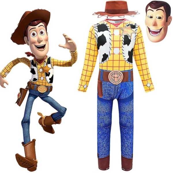 Disney Woody Toy Story 4 Barnkläder Pojkar Overall Hatt Mask Cosplay Woody 12-13 Years