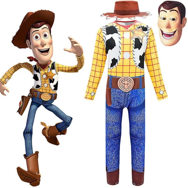 Disney Woody Toy Story 4 Barnkläder Pojkar Overall Hatt Mask Cosplay Woody 7-8 Years