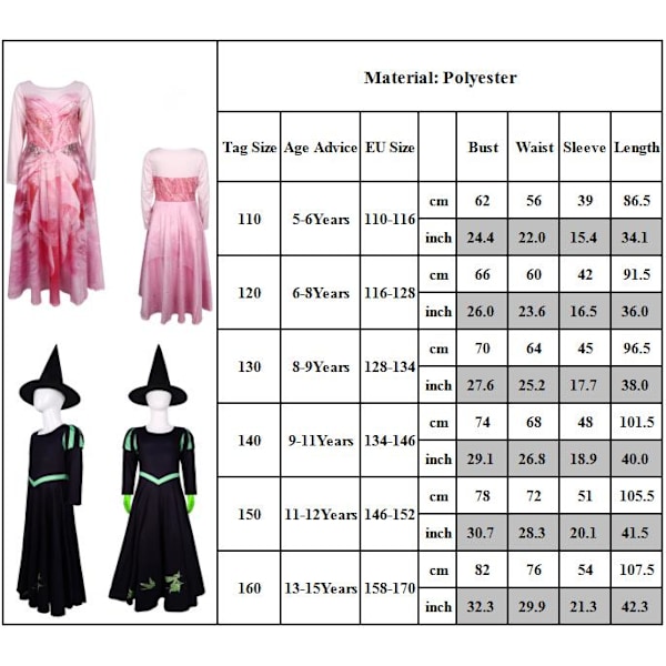 Glinda Wicked Cosplay Kostym Förklädnad för Flickor Klänning Rollspel Kvinnliga Klänningar Fantasy Outfit Halloween Karneval Dräkt Aifuba 120cn