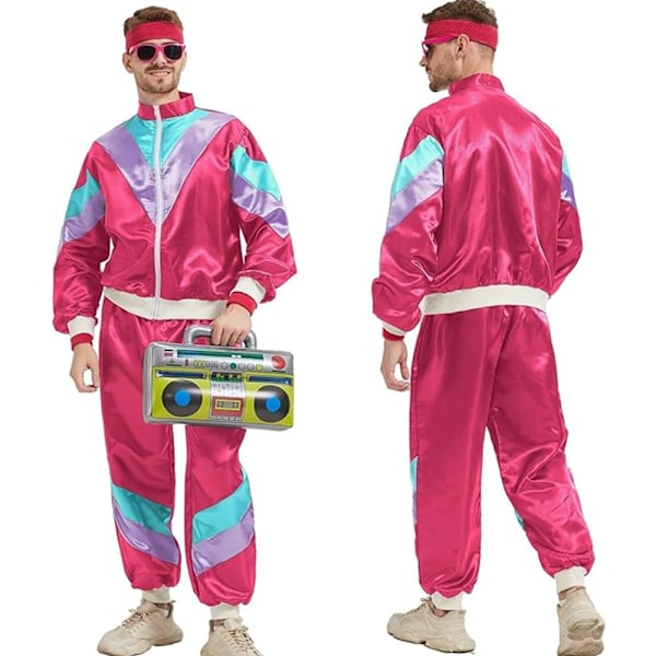 80-tals Träningsoverall för Män Kvinnor Retro Hip Hop Vindjacka 80-tals Kostym för Män Disco Träningsoverall Outfit Set 90-tals Dräkt Rose Red M