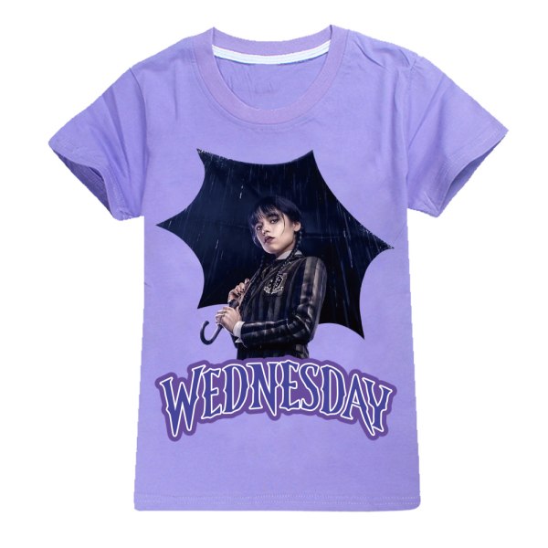 Kids Girls Printed T-Shirt Rund Neck Kortärmad Basic Top Shirt Tee Purple 7-8 Years