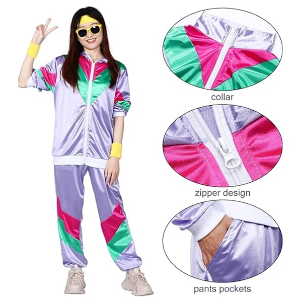 Män 80-tals Sportkläder Set Casual Sweatsuits Disco Tracksuit Set för Män Kvinnor Purple M