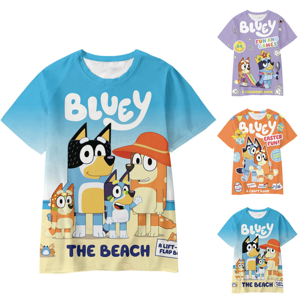 T-shirt med tecknade hundar för barn, pojkar och flickor, kortärmad skjorta, sommartoppar, strand C 5-6 Years