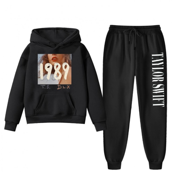 Barn Pojkar Flickor Taylor Swift 1989 Print Hooded Tracksuit Hoodie Pullover + Sweat Pants Outfit Set Black 150cm