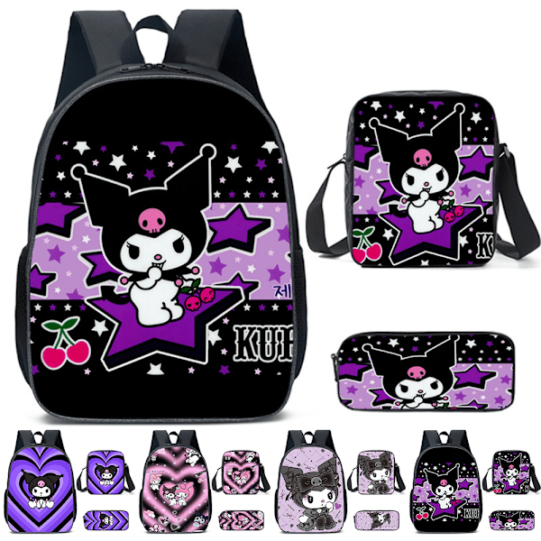 Kuromi Print Ryggsäck Ryggsäck Axelväska Pennfodral Skolstudent Lunchväska A