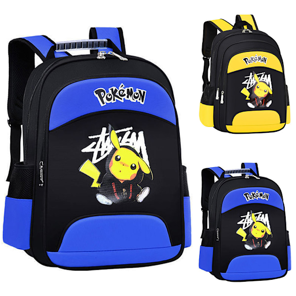 P-okemon Pikachu Ryggsäck Anime Söt Grundskoleelever Bokväska Skolväska För Pojkar Flickor Och Tonåringar Resa Lätt Ryggsäck Gåvor Blue L