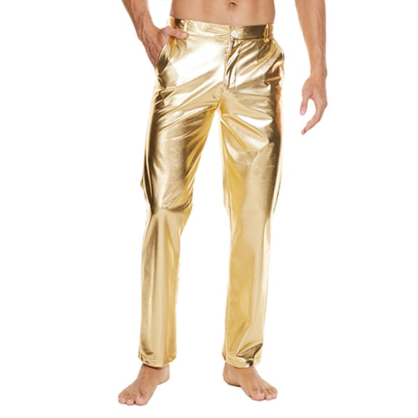 Herrar Blanka Paljettbyxor Raka Ben Nattklubb Fest Dans 70-tals Byxor Gold M