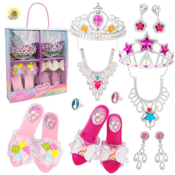 Prinsessaskor Klänningsspel - Inkluderar Prinsessaskor för Flickor Halsband & Örhängen! Perfekt Lilla Flickans Leksaker Rollspel Lekset C