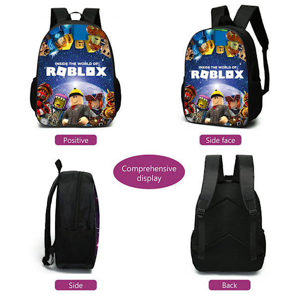 Roblox Tryckt Ryggsäck Ryggsäck Axelväska Pennfodral Skolstudent Lunchväska A