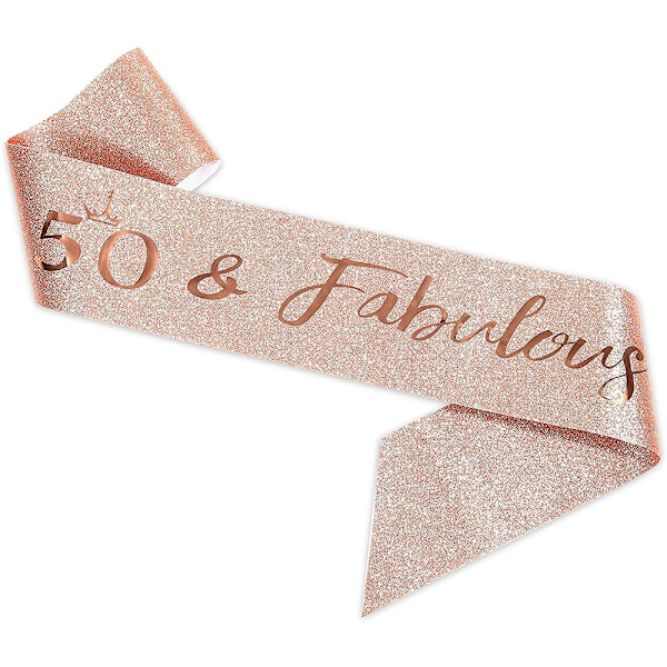 50-årsdagens födelsedagsskärp och tiara krona 50&Fabulous kvinnor Roséguld Födelsedagskärp och tiara