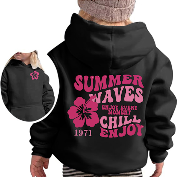 Flickor Grafisk Hoodie Rosa Palm Puff Bokstav Tryckt Tröja Casual Långärmad Dragkedja Huvtröja Tröja Med Fickor Black 140cm