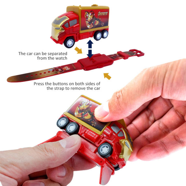 Kids Superhero Digital Watch 6 bilder Pull-Back Truck Projection Toy Watch Gåvor Iron Man