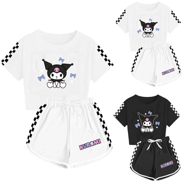 Kids Girls Cartoon Kuromi Print Kortärmad T-shirt Topp + Shorts Pyjamas Set Black 150cm