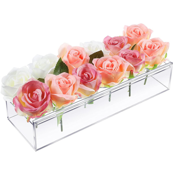 Rektangulär akryl blomvas genomskinlig mittpunkt för matbord Without LED (No Flower)