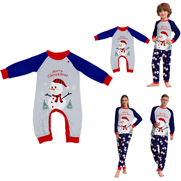 Julpyjamas för familjen Jul-pyjamas Matchande set Snögubbe-tryck för vuxna barn baby hund Jul-sovkläder Baby 6-9M