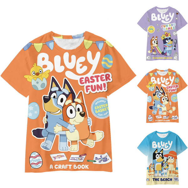 T-shirt med tecknade hundar för barn, pojkar och flickor, kortärmad skjorta, sommartoppar, strand B 5-6 Years