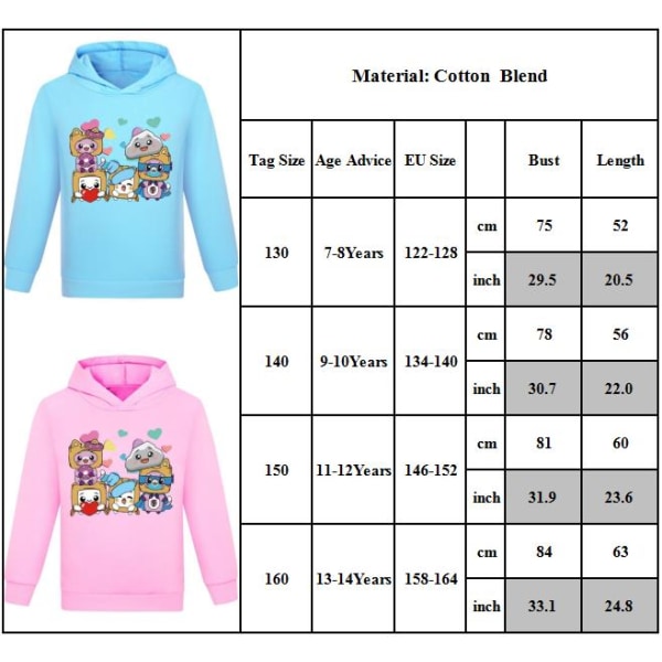 Barn 3D LANKYBOX Hoodie Sweatshirt Långärmad Rock Present light blue 160cm