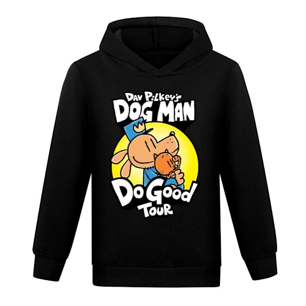 Barn Tecknad Hund Man Dogman Tryckta Huvtröjor Långärmad Tröja med Huva Toppar Black 140cm