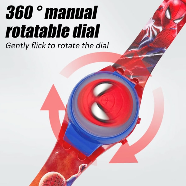 Light Up 3D Cartoon Digital Watch Roterbar Dial Spinning Top Flip Cover Watch Spider Man