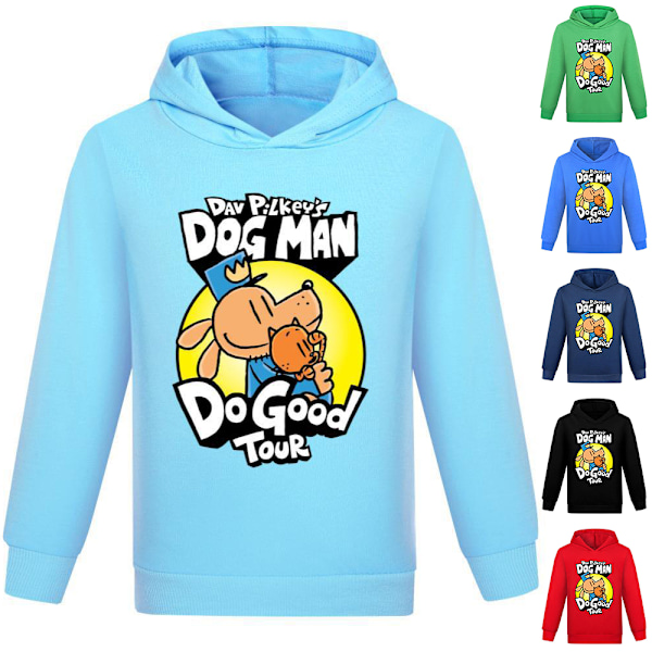 Barn Tecknad Hund Man Dogman Tryckta Huvtröjor Långärmad Tröja med Huva Toppar Light Blue 150cm