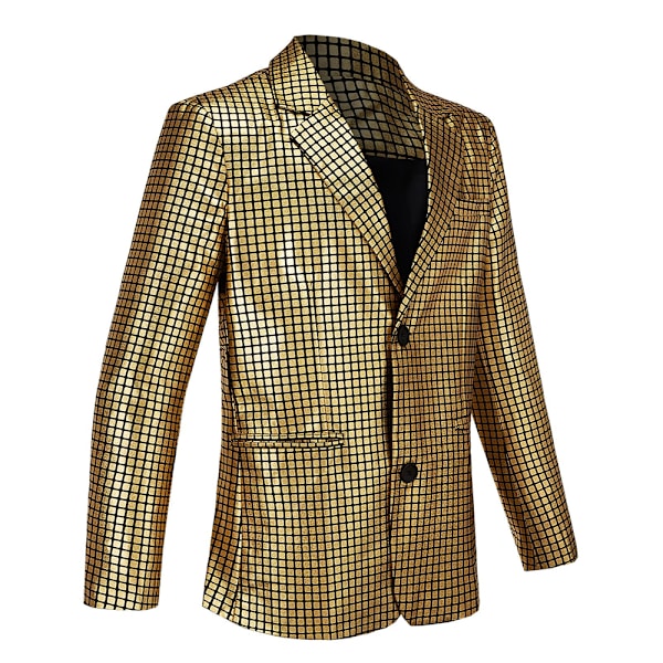 Herrar Glittrande Kostymer Disco Sekvens Blazer och Byxor 2-Delade Set för Fest Bal Slank Passform Enkelknäppt Smoking Blazer Set Gold M