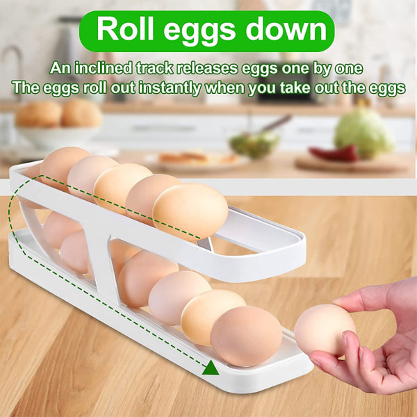 Rolling Egg Dispenser Platssparande förvaringsställ för kylskåpsbänkskiva
