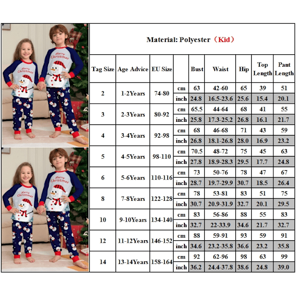 Julpyjamas för familjen Jul-pyjamas Matchande set Snögubbe-tryck för vuxna barn baby hund Jul-sovkläder Kids 2-3Years