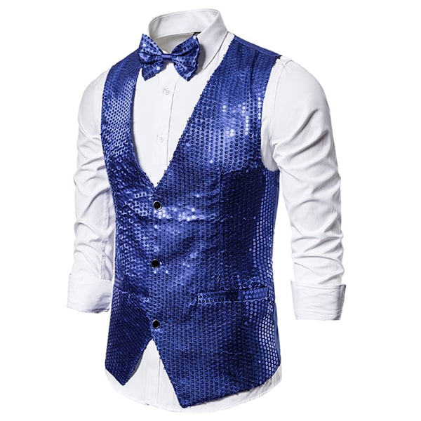 Herrar Sekvens Väst Kostym Glansig Fest Nattklubb Glittrande Snygg Blazer Väst Väst Kostym Jackor Blue 2XL