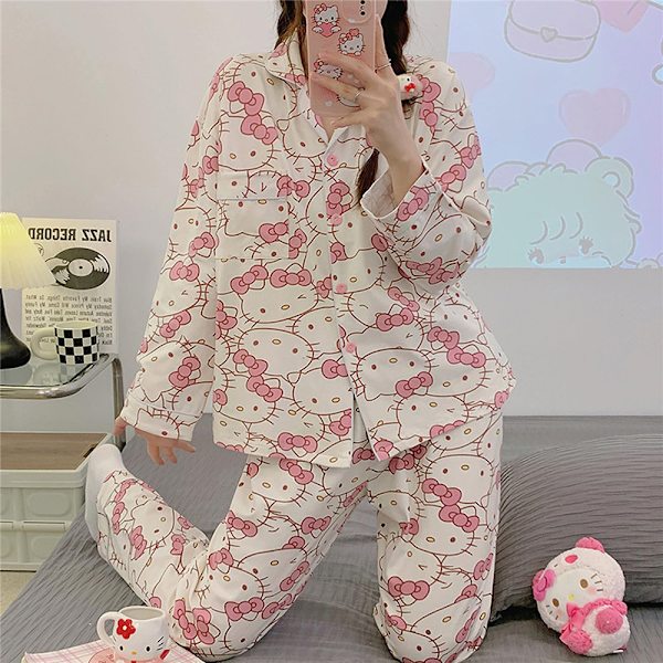 Kvinnor Tryckta Dam Pyjamas Toppar+Byxor Set Sovkläder Loungewear Nattkläder M