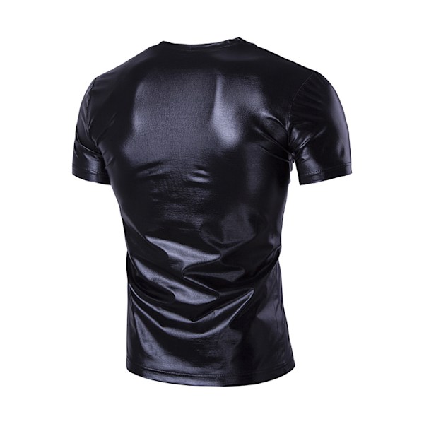 Herrar Blanka Henley T-shirts Kortärmad Slim Fit Tee Shirt 70-tal Disco Toppar för Nattklubbspartay Black XL