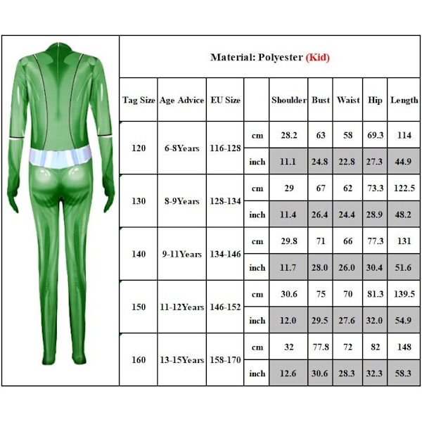 Totally Spies Cosplay Kostym Jumpsuit för Barn, Kvinnor och Flickor 2025 Green 170cm