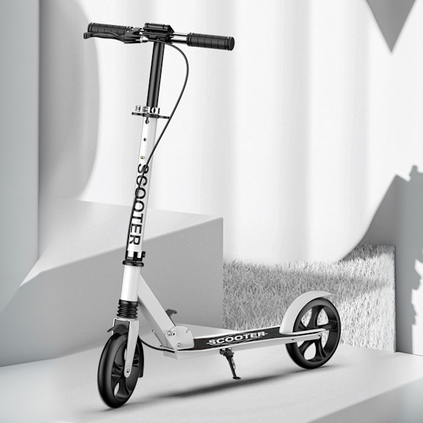 Hopfällbar sparkcykel för vuxna, justerbar höjd, med handbroms PU-hjul barnpresenter, vit