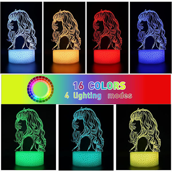 3D Taylor Swift LED-nattlampa 16 färger Ändra skrivbordslampa Sänglampa Touch & Fjärrkontroll Hemrum Dekorationer