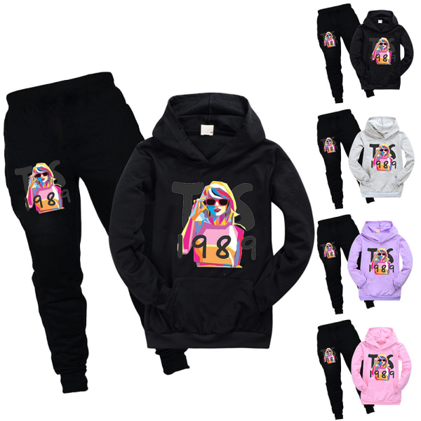Taylor Swift Pullover Hoodie Topp Byxor Set Barn Flickor Sweatshirt Träningskläder Kläder Black 140cm