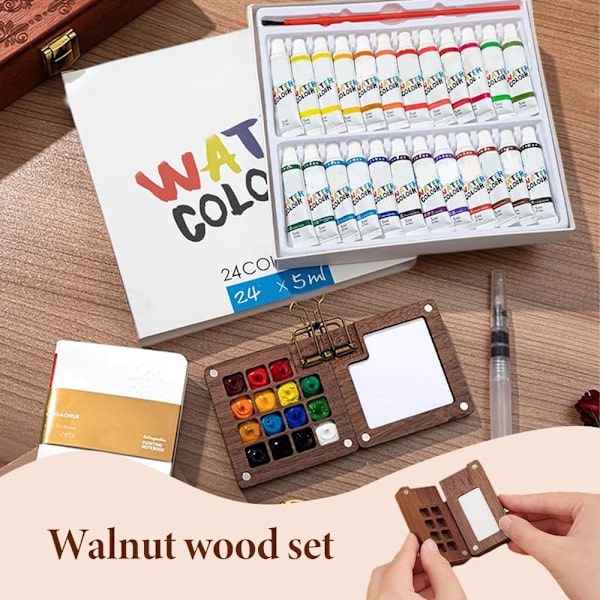 Vattenfärg Reseset, Färgpalett Resekit, Pocketartist Resefärgpalett, Mini Bärbar Vattenfärg Reseset (15 Gri 15PCS