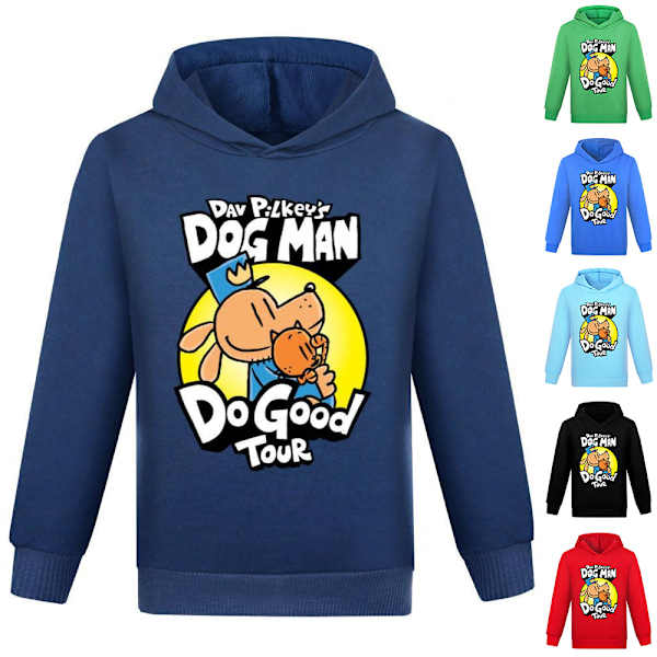 Barn Tecknad Hund Man Dogman Tryckta Huvtröjor Långärmad Tröja med Huva Toppar Dark Blue 160cm