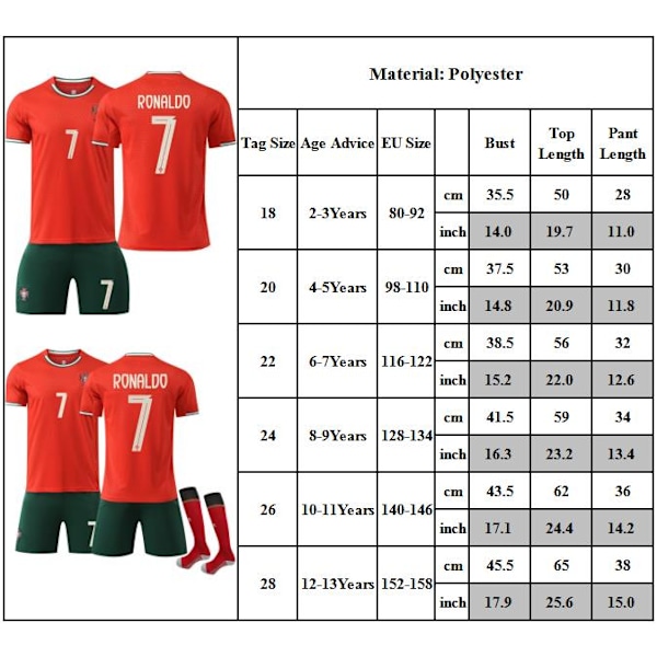 Barn 25/26 NY Portugal Hemma Ronaldo Nr 7 Fotbollströja 26